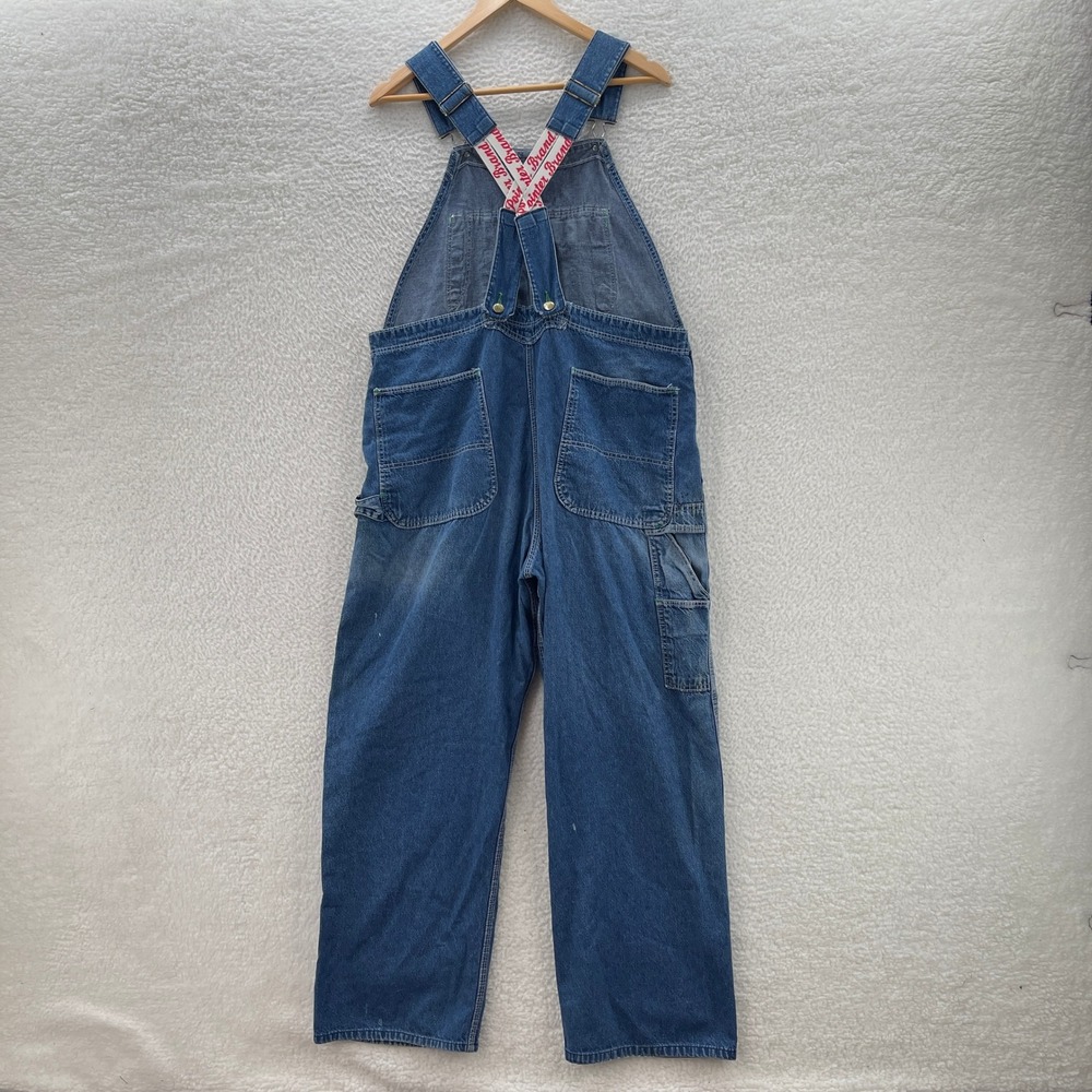 Vintage Pointer Brand Men 40x30* Blue Low Back Denim Bib Overalls USA Distressed